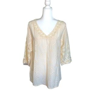 Top bohemian size XL off white / cream bell sleeve embroidered